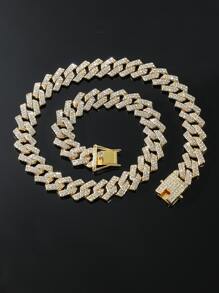 1 pieza Collar de cadena con diamante de imitación incrustado con cadena dragón garra corchete de hombres personalizado uso diario - Amarillo Oro - Ver 10