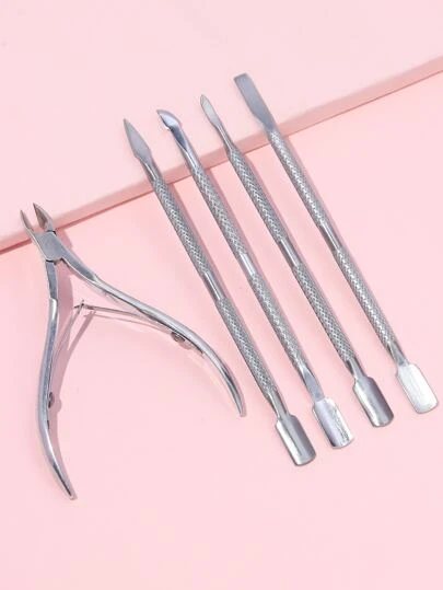 5Pcs Manicure Tool Kit Stainless Steel Nail Polish Removing Tool Pedicure Care Set Foot Care Tools Nail Cuticle Remover For Daily Use
