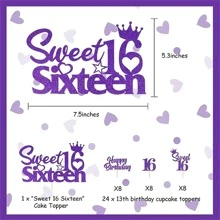 25Pcs 16th Birthday Cake Decorations, Sweet 16 Sixteen Cake Topper, Happy Birthday Sweet 16 Cupcake Toppers Purple for Boys Girls Happy 16th Birthday Party Supplies - Purple - View 7
