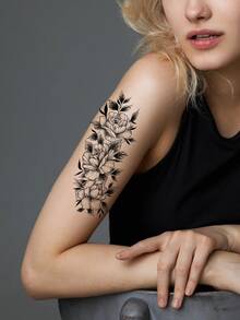 (6 Pièces/ensemble) Autocollant De Tatouage Temporaire Résistant À L'eau De Longue Durée Avec Des Motifs De Papillon, Fleurs Et Animaux Pour Unisexe - Noir - Voir 7