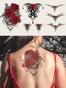 3 Piezas Tatuajes Temporarios De Flores Y Diseño Floral De Brazo Completo/grande, De Moda Para Cubrir Cicatrices En El Cuerpo - Multicolor - Ver 1