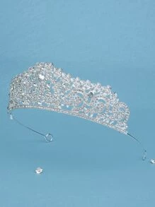 1pc Women's Classic European Style Bridal Crown Headband, With Rhinestone And Simple Design - Silver - View 3