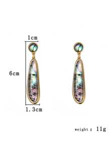 鮑魚殼形狀吊墜耳環 - 綠色 - 查看 2