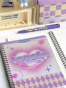 1pc Cute Notebook 50sheet A5 American Style Coil Notepad Lovely Cartoon Animal Kitten Horizontal Line Journal Scrapbooking - Purple - View 2