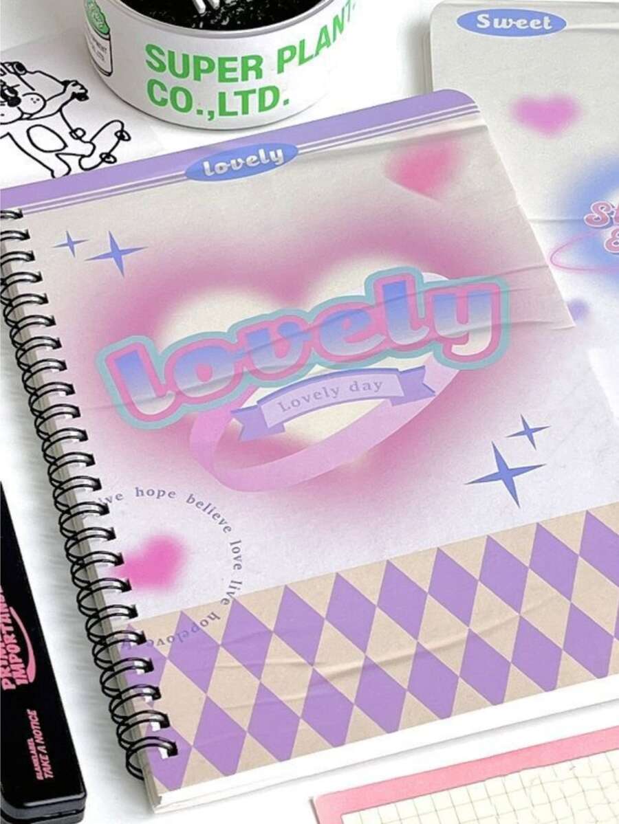 1pc Cute Notebook 50sheet A5 American Style Coil Notepad Lovely Cartoon Animal Kitten Horizontal Line Journal Scrapbooking - Purple - View 1