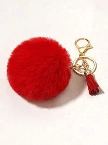 1 Pieza Llavero Con Borla De Pompones - Rojo - Ver 2