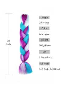 شعر تضفير الضخمة أومبري 4 ألوان شعر تضفير خليط من الشعر الاصطناعي كانيكالون 1قطعة امتدادات ألوان قوس (وردي/أرجواني/أخضر/سماوي فاتح) باروكة