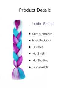 شعر تضفير الضخمة أومبري 4 ألوان شعر تضفير خليط من الشعر الاصطناعي كانيكالون 1قطعة امتدادات ألوان قوس (وردي/أرجواني/أخضر/سماوي فاتح) باروكة