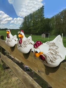 1pc Chicken Shaped Garden Ornament - White - View 6