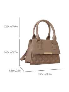 1pc Khaki Pu Handbag With Metallic Decoration And Magnet Closure, Portable And Stylish For Daily Use - Khaki - View 2