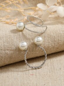 1pc Minimalist Pearl Adjustable Ring Set, Suitable For Women's Daily Wear - Silver - View 2