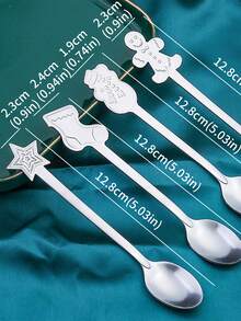 4pcs/set Stainless Steel Christmas Coffee Spoon Dessert Spoon - Silver - View 2