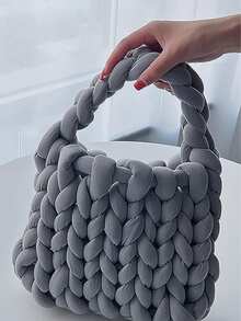 1 Pieza Manta Hecha A Mano Con Hilo De Tejer Y Almohada Rellena Para Bricolaje - gris medio - Ver 5