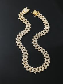 1 pieza Collar de cadena con diamante de imitación incrustado con cadena dragón garra corchete de hombres personalizado uso diario - Amarillo Oro - Ver 9