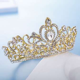 1 件裝小女孩水晶公主皇冠頭飾,復古鍍金銀水鑽皇冠蛋糕裝飾,生日,舞會,聖誕節,萬聖節化裝舞會,照片拍攝(顏色:金色)