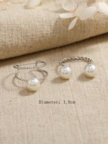 1pc Minimalist Pearl Adjustable Ring Set, Suitable For Women's Daily Wear - Silver - View 4