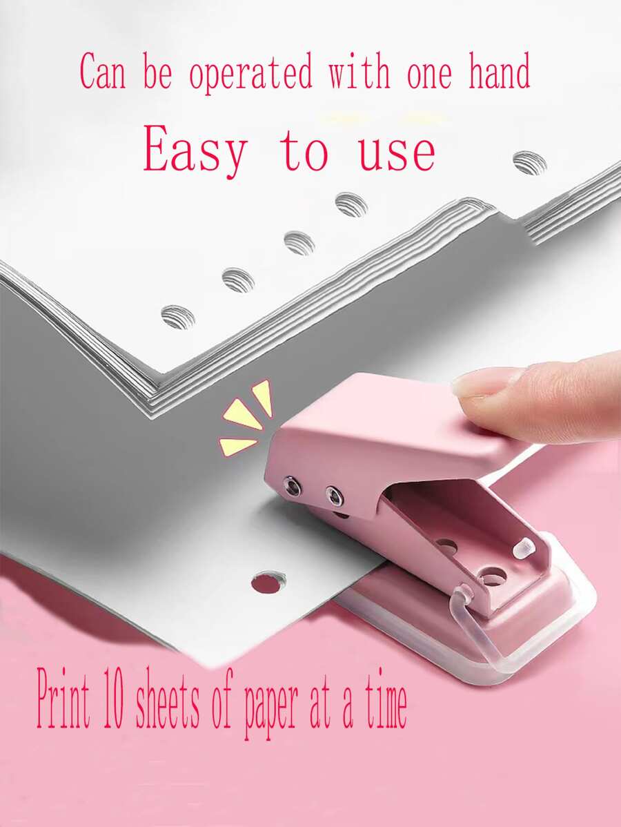 1 Miếng Mini Màu hồng Tròn Máy đục lỗ Đối với A4 Kích thước Giấy Và Lá lỏng lẻo , Creative Qủa tặng Với Lỗ đơn Và Khóa Khóa - Hồng - Xem 1