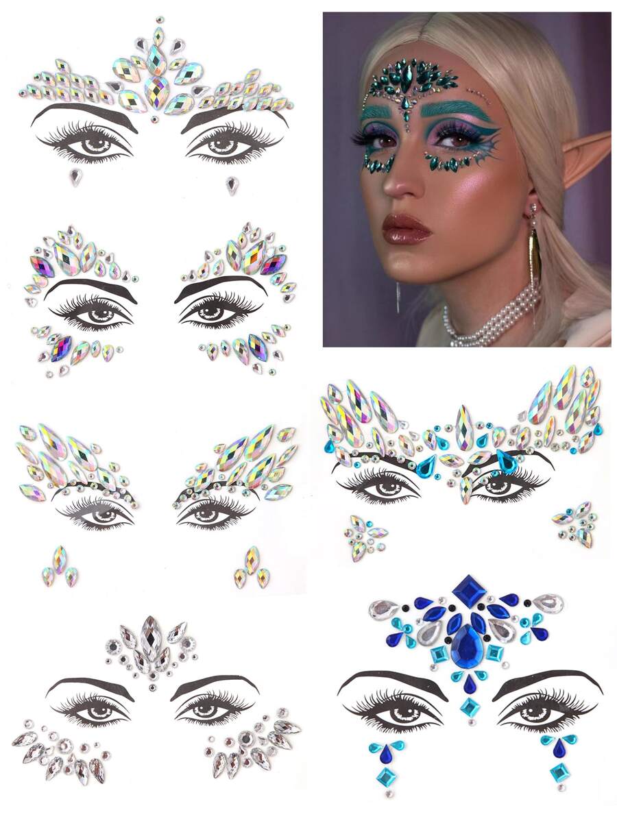 Party Joy 6pcs Body Gems Stickers, Music Festival Makeup Party Face Jewel Stickers - Multicolor - View 1