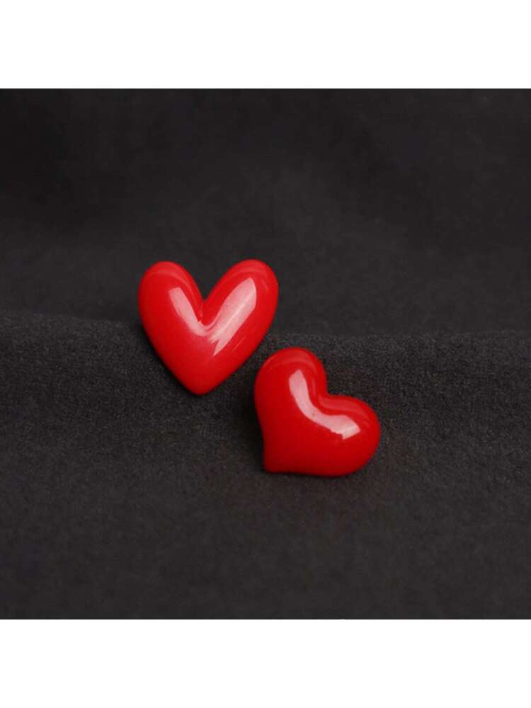 Cute 2pcs Women's Red Heart Shaped Plastic Brooch Pin For Clothes, Shoes, Bags Accessories Valentine's Day