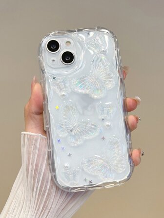 1 st. resin holografiskt 3D-fjärilsskal, stötsäkert och transparent, kompatibelt med 17 Pro Max/17/17 Pro/17 Air/16 Pro Max/16/16 Pro/16 Plus/15/15 Pro Max/15 Pro/15plus/11/11Pro/11ProMax/12/13/14 Pro/11Pro/12Pro/12ProMax/13 Pro/13 Max/13 Pro/14 Pro14 May/14plus/12 Mini/13 Mini/Galaxy S25/S24/Galaxy S25+/Galaxy S24/S25 Ultra, kreativ design