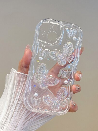 1pc Resin Holographic 3D Butterfly Shockproof Transparent Phone Case Compatible With IPhone 17 Pro Max/17/17 Pro/17 Air/16 Pro Max/16/16 Pro/16 Plus/15/15 Pro Max/15 Pro/15plus/11/11Pro/11ProMax/12/13/14 Pro/11Pro/12Pro/12ProMax/13 Pro/13 Max/13 Pro/14 Pro14 May/14plus/12 Mini/13 Mini/Galaxy S25/S24/Galaxy S25+/Galaxy S24/S25 Ultra, Creative Design
