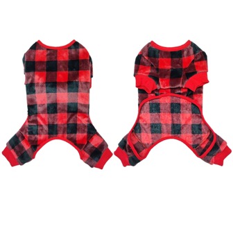 1pc Flannel Christmas Plaid Warm Pet Jumpsuit, Cat/Dog Autumn/Winter Pajamas, Christmas