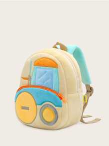 1 件装幼儿男孩/女孩卡通叉车毛绒背包，适合所有季节日常休闲使用 - 米色 - 查看 5