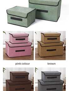 2pcs Purple Storage Box, Simple Style Non-woven Fabric Foldable Storage Organizer For Household Room Use - Purple - View 10