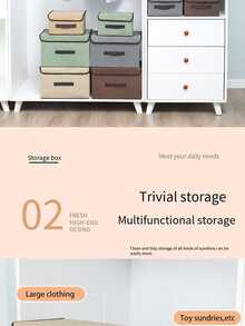 2pcs Purple Storage Box, Simple Style Non-woven Fabric Foldable Storage Organizer For Household Room Use - Purple - View 4