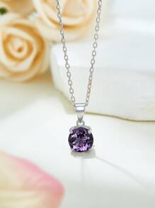 1 pièce Collier Avec Pendentif Améthyste Naturelle Pierre Dans Argent 925 Pour Femme , Parfait Pour Soirées , banquets , Rendez-Vous , festivals , Et Cadeaux