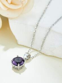 1 pièce Collier Avec Pendentif Améthyste Naturelle Pierre Dans Argent 925 Pour Femme , Parfait Pour Soirées , banquets , Rendez-Vous , festivals , Et Cadeaux