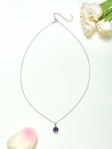 1 pièce Collier Avec Pendentif Améthyste Naturelle Pierre Dans Argent 925 Pour Femme , Parfait Pour Soirées , banquets , Rendez-Vous , festivals , Et Cadeaux