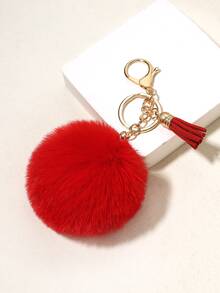 1 Pieza Llavero Con Borla De Pompones - Rojo - Ver 3