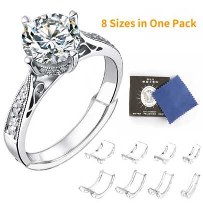 8pcs Ring Size Adjuster Reducer Resizer And Ring Guard With Jewelry Polishing Cloth