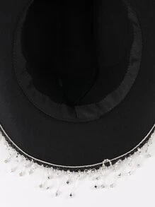 1pc [black] Fringed Rhinestone Decor Shiny Stage Sunshade Western Cowboy Hat, Suitable For Daily Use - Black - View 4