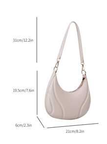 1pc Embossed White Pu Fashion Solid Color Small Shoulder Bag Suitable For Daily Use Minimalist Solid Color Bag All-Match Textured Crescent Bag Women's All-Match Underarm Bag For Daily Use - Beige - View 3