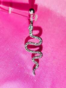 1個女性性感銅質蛇形肚臍戒指,鑲有水晶石,適用於萬聖節派對身體珠寶飾品 - 銀色 - 查看 2