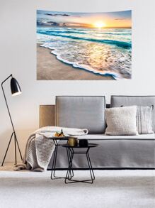 1入組陽光海灘印花滌綸桃皮掛毯，現代纖維壁掛海報，適合臥室美學，免費安裝套件，易於懸掛 - 彩色 - 查看 6