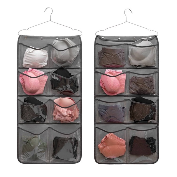 1 pieza doble cara colgante armario Organizador Sujetador Ropa interior Calcetines Medias Bolsa de almacenamiento de ropa con 16 grande bolsillos