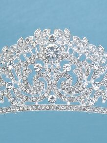 1pc Women's Classic European Style Bridal Crown Headband, With Rhinestone And Simple Design - Silver - View 5