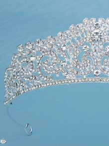 1pc Women's Classic European Style Bridal Crown Headband, With Rhinestone And Simple Design - Silver - View 4