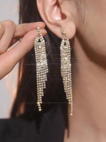 Gold Color Gorgeous Crystal Rhinestone Earring Stud for Women 1 Pair - Gold - View 1