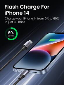 Cable UGREEN MFI PD 20W compatible con iPhone14 13 Pro Max 12 Pro Max 11 Pro, cable USB C a Lightning de carga rápida PD, sincronización de datos, trenzado de nailon, carga rápida certificada MFi - Negro - Ver 2