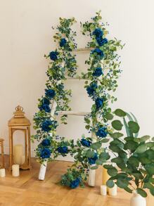 190 厘米織物人造金錢植物和牽牛花藤花環藍色適合婚禮派對餐桌中心裝飾品 - 藍色 - 查看 4