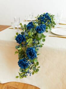 190 厘米織物人造金錢植物和牽牛花藤花環藍色適合婚禮派對餐桌中心裝飾品 - 藍色 - 查看 6
