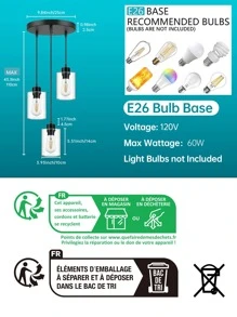 Industrial 3-Light Pendant Light - Black - View 4