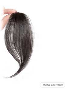 1 片 10 英寸长刘海，两侧有刘海，左中法式刘海，深棕色，天然接发，前发片，夹在头顶以延长刘海假发的长度