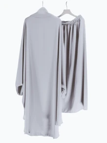 1set Women's Long Headscarf & Hat Set Suitable For Daily And Festivals - Grey - View 2