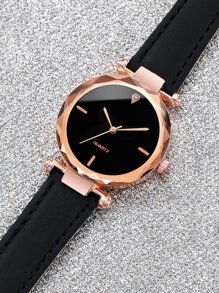 Ladies' Fashionable Simple Quartz Wristwatch With Scale Dial And Leather Strap As A Gift For Students Returning To School