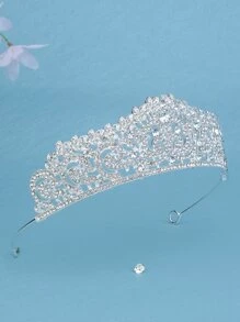 1pc Women's Classic European Style Bridal Crown Headband, With Rhinestone And Simple Design - Silver - View 2